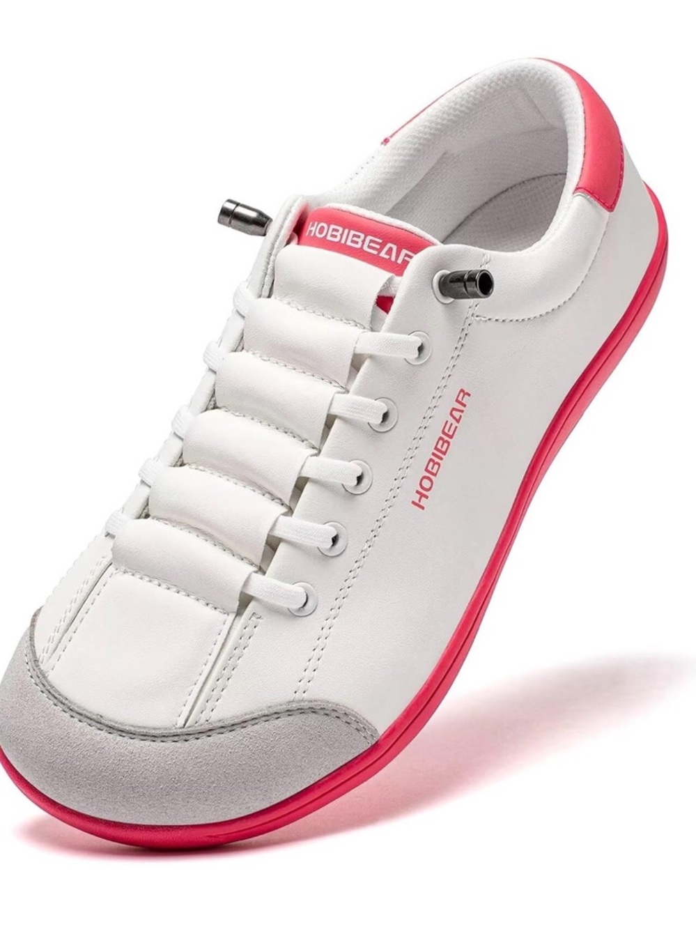 HOBIBEAR White Sneakers with Pink Accents